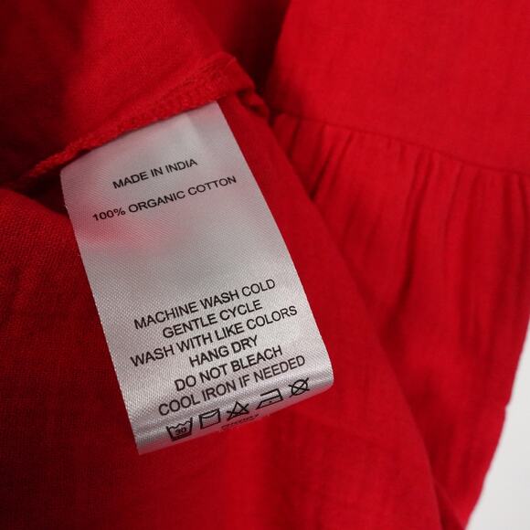 NWOT Quince Wild Cherry Red Organic Cotton Gauze Tiered Maxi Dress Medium 4265-Q - Picture 8 of 11